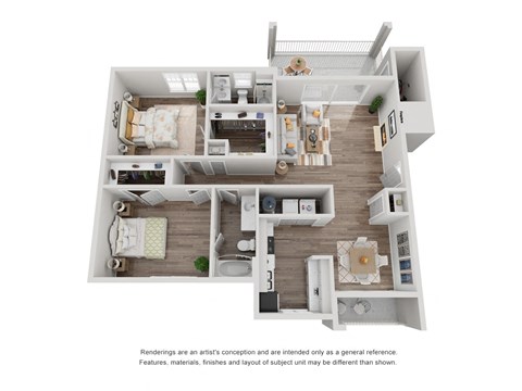 Floor plan for 2 beds, 2 baths, 1020 sqft